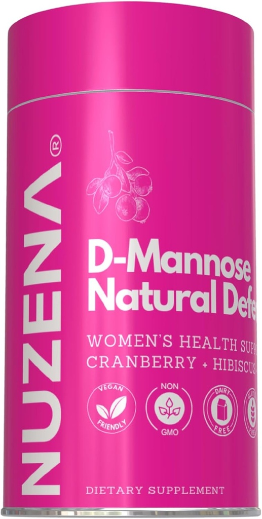 Nuzena D- Mannose + 1000mg s Cranberry 150mg, balení 60 Přírodovědecké kapsle na podporu moči s Hibiscus Flower 100mg a Dandelion Root 100mg per Serving of 2 Kapsle