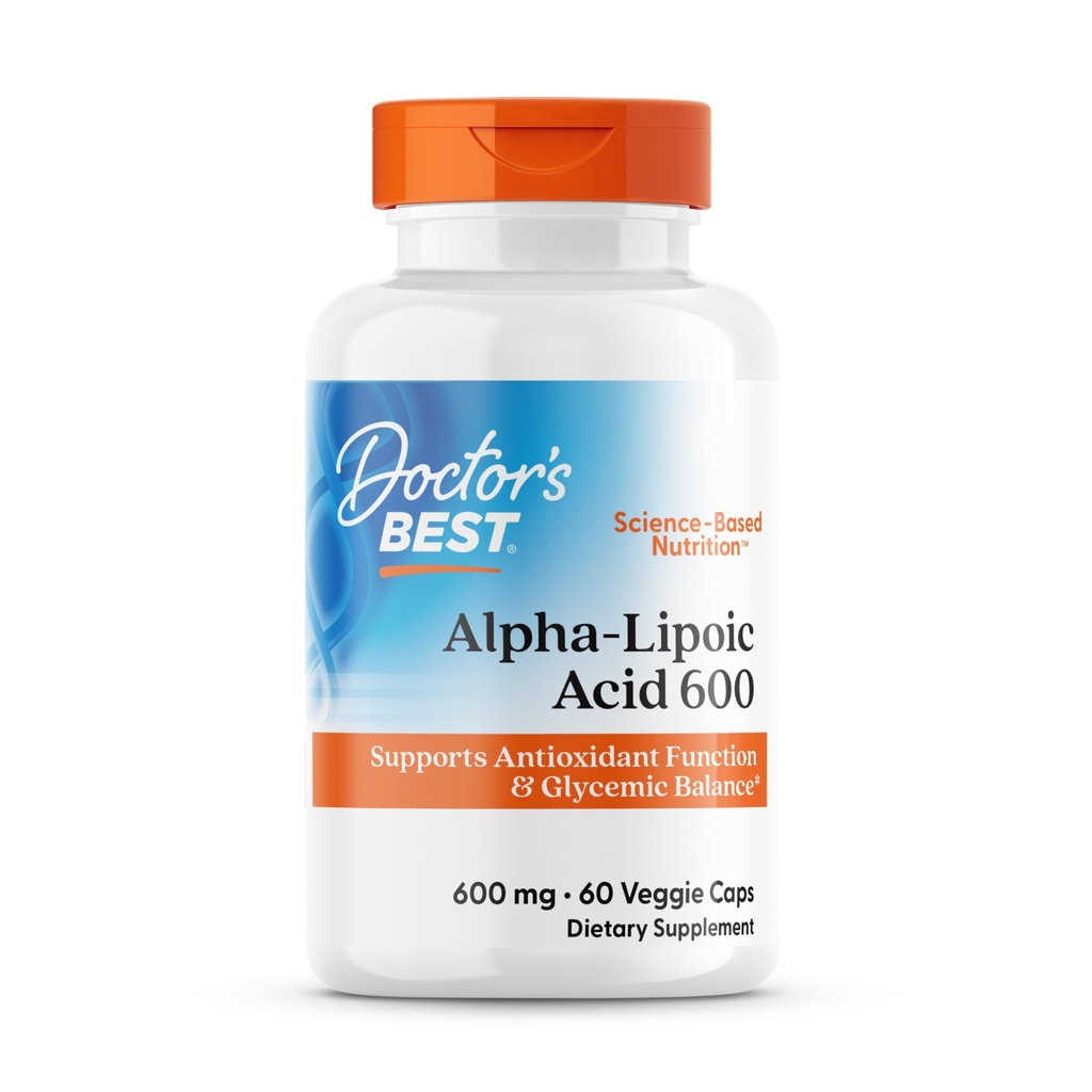 Lékařská nejlepší alfa- lipoová kyselina 600, podporuje antioxidační funkce a glycemické rovnováhy, Non- GMO, gluten Free, Vegan, Soy Free, 600 mg, 60 Veggie Caps