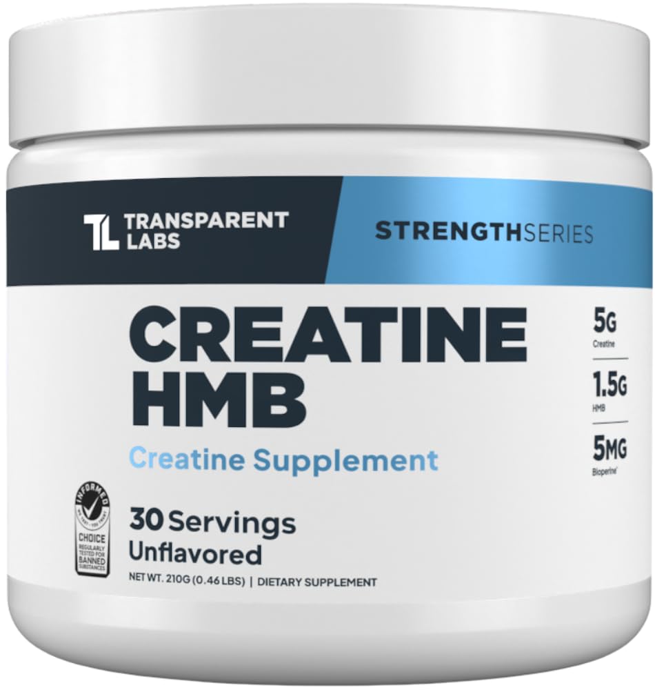 Transparentní Labs Creatine HMB - Creatine Monohydrát prášek s HMB pro růst svalů, zvýšená síla, zvýšený energetický výstup, a lepší atletický výkon - 30 Služeb, Neochucené