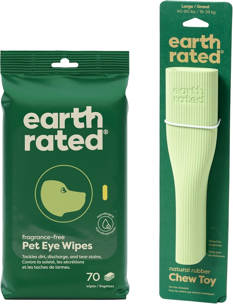 Země Hodnoceno čisté a klidné pouzdro - Zahrnuje 70 Fragrance-Free Pet Eye Wipes & 1 Velké obohacení Hračka