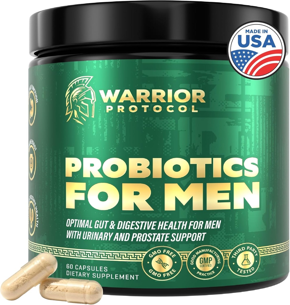 Probiotika pro muže s prebiotiky - Muži Probiotický dodatek pro stravitelné zdraví, Gut zdraví, imunitní zdraví, Bloating a Prostate Care - Úlivy Stabilní, Lepek & Soy zdarma 60 kapslí.
