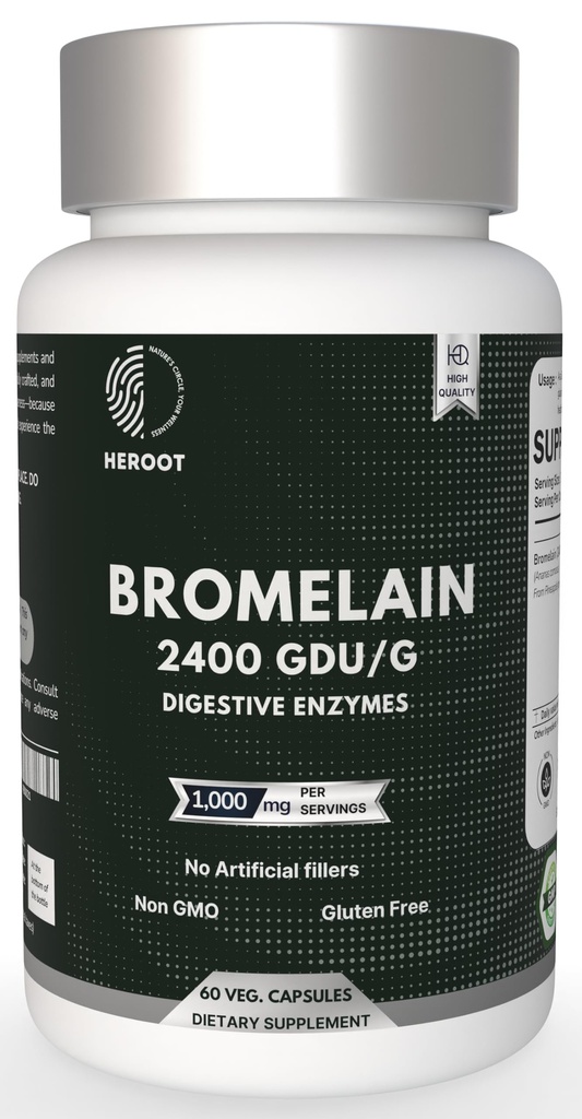 Bromelain 500mg CLAS124; 60 Plant- Based Capsules CLAS124; 2400 GDU Potency CLAS124; podporuje společné zdraví a stravení CLAS124; žádné konzervační látky nebo umělé přísady