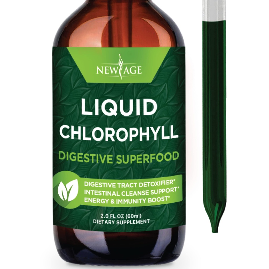 NEW AGE Chlorofyl kapalné kapky - Přírodní koncentrát - Energy Booster, Digestion and Imunitary System Supports, Internal Deodorant, Jaterní funkce - (2 Fl Oz (balení po 1))