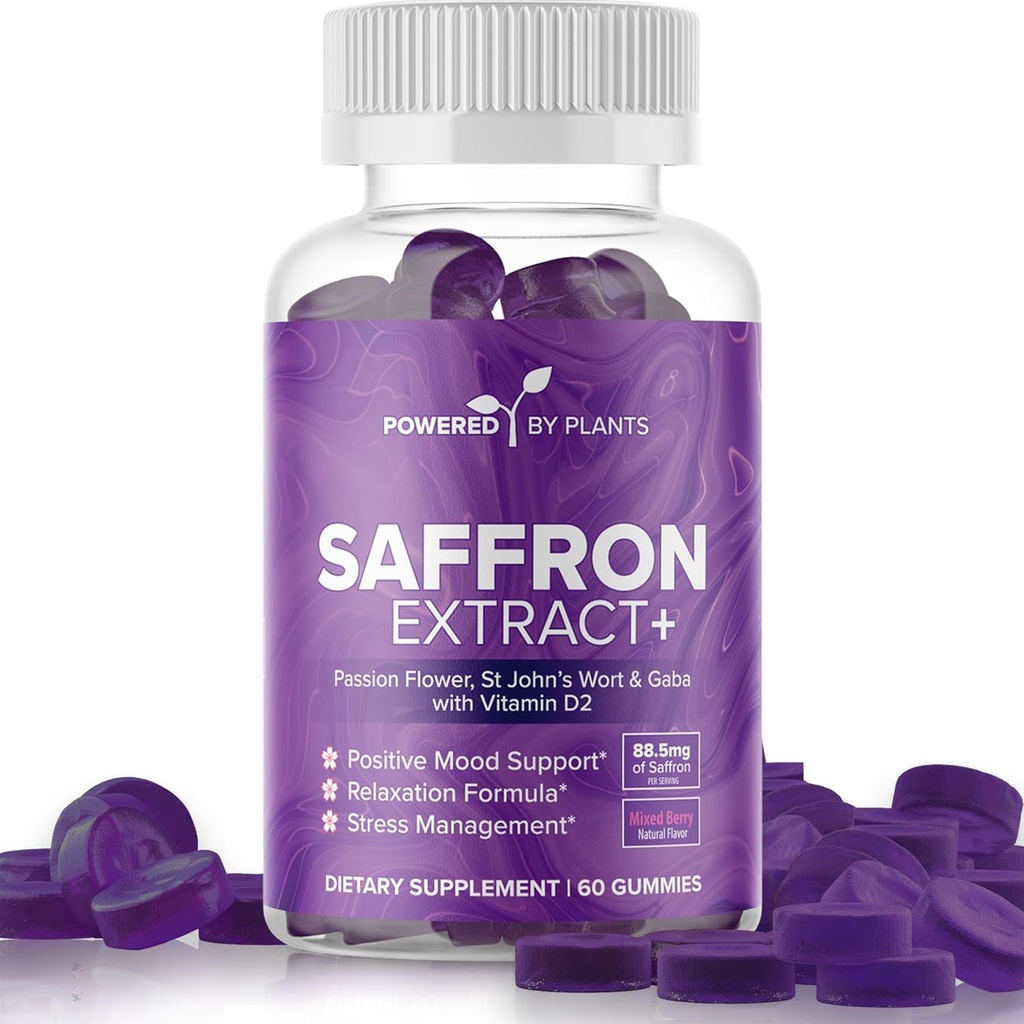 Saffron Extract Gummies s Passionflower & Vitamin D2 - Saffron doplňky pro Mood Support, Digestion, & Energy 60 Servings