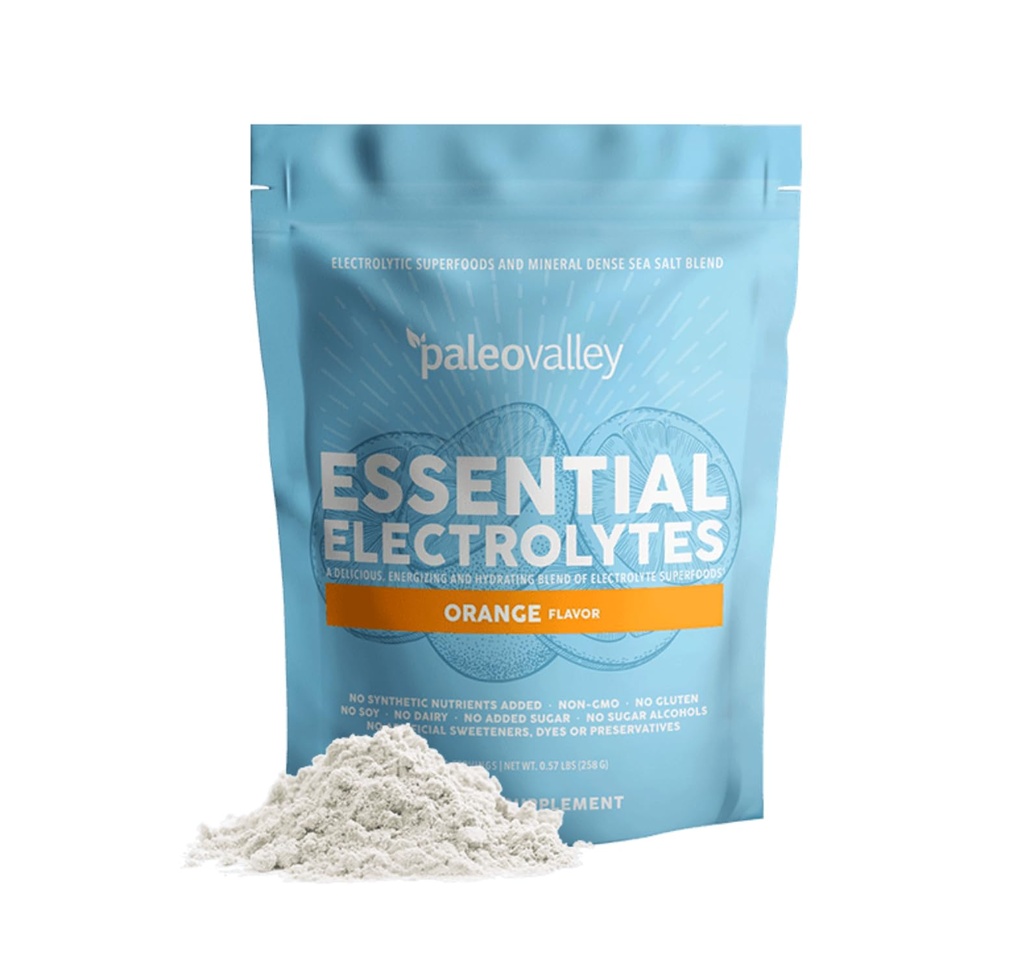 PaleoValley Essential Electrolytes Powder - Full Spectrum Orange Electrolyte Powder for Hydration, Energy and Muscle Recovery - No Sugar Add - 28 Servings