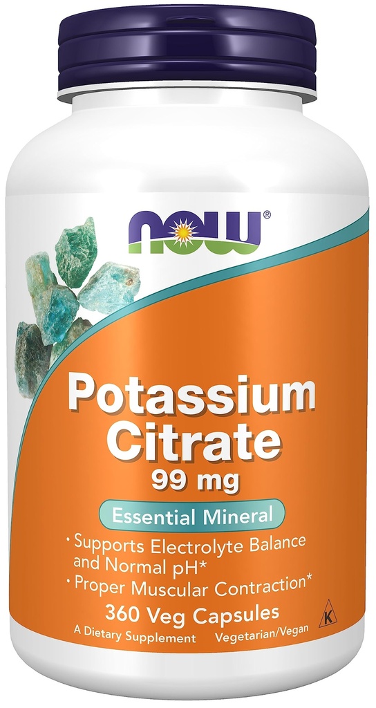Potraviny, citronan draselný 99 mg, podporuje rovnováhu elektrolytů a normální pH *, esenciální minerální látky, 360 Veg kapsle