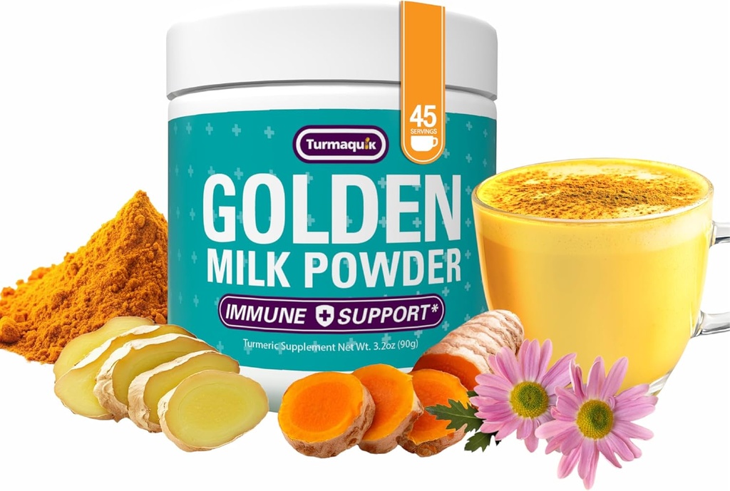Turmaquik 3.2 Ounce Organic Golden Milk Turmeric Powder - imunitní podpora Superfood Směs se zázvorem, Black Pepper, Kurkumin, Skořice, Kardamom, Vitamíny C, D, B6, B12 a zinek