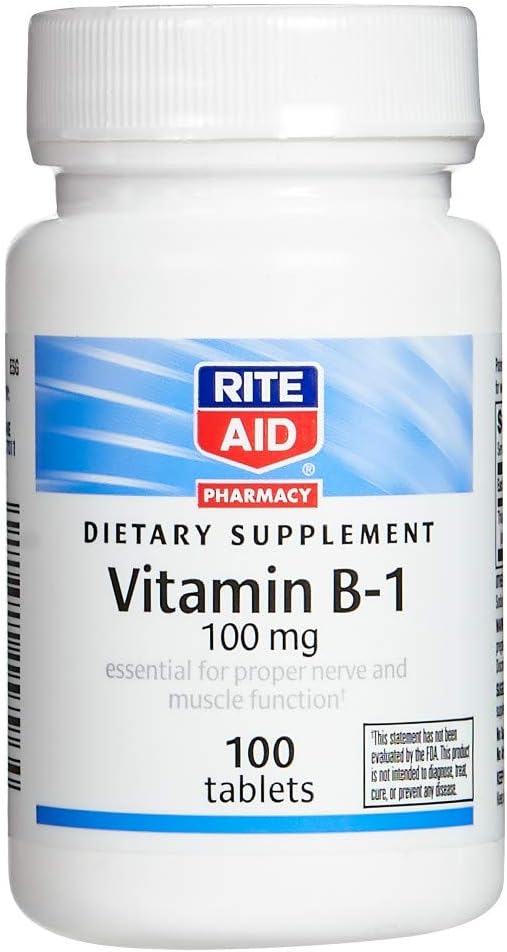Rite Aid Vitamin B-1 (Thiamin), 100 mg - 100 Tablet CLAS124; Esenciální pro správnou nervovou a svalovou funkci CLAS124; Nerve & Muscle Support CLAS124; Vitamin B1 CLAS124; Thiamin B1 dodatek CLAS124; Thiamin B1