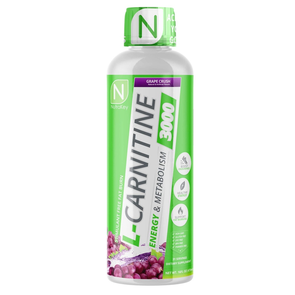 NutraKey L- Carnitin 3000mg, No Sugar, gluten Free, Turn Into Fuel, (Grape Crush) 31 Služeb