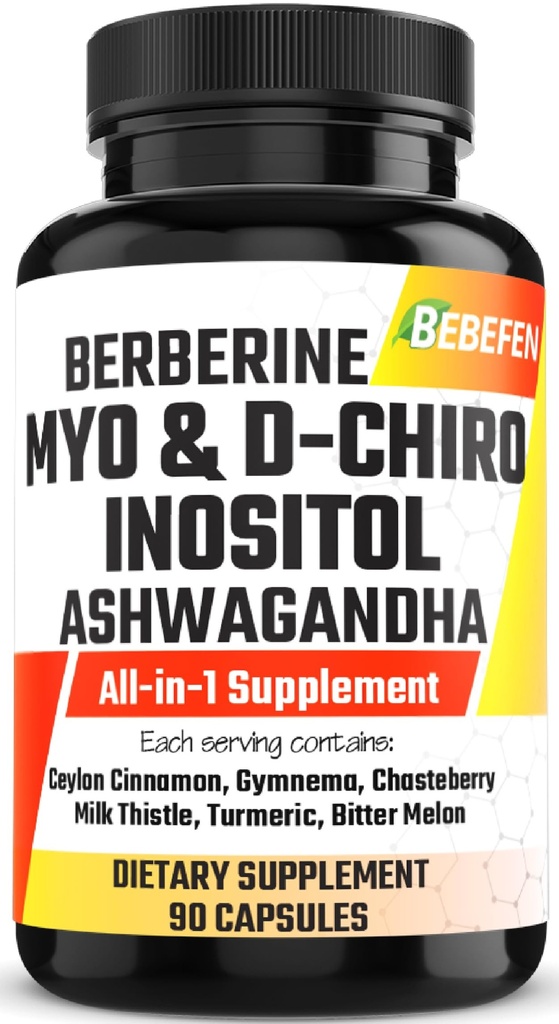 Myo- Inositol & D- Chiro Inositol Kapsle s Ashwagandha, Berberine, Skořice, Gymnema, Chasteberry, Mléko Thistle, Turmeric, Bitter Melon - 90 Kapsle