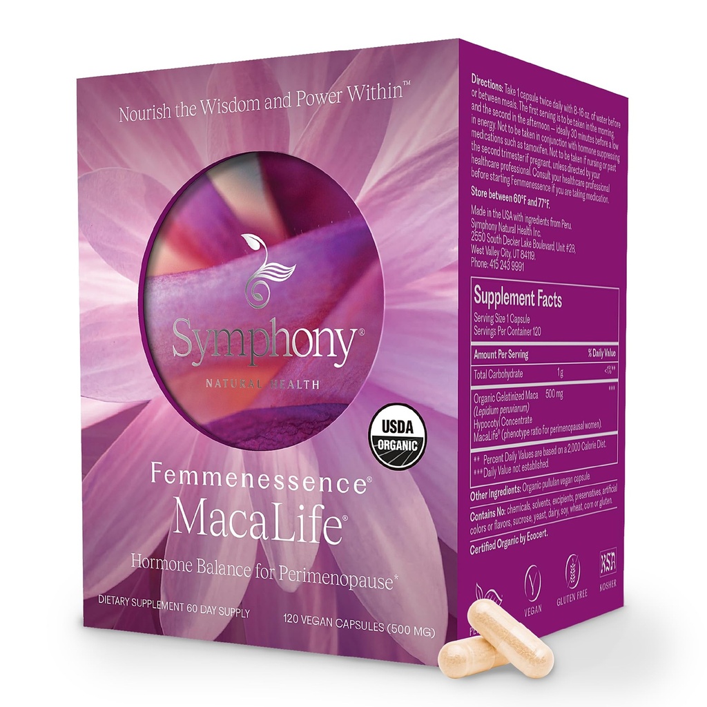 Femmenesence ® MacaLife ® - Klinicky osvědčený Perimenopauzální dodatek pro přírodní hormonální rovnováhu, zmírnění příznaků, podporu srdce a nálady, bez přidaných hormonů (120 kapslí, 60 denní dodávka)