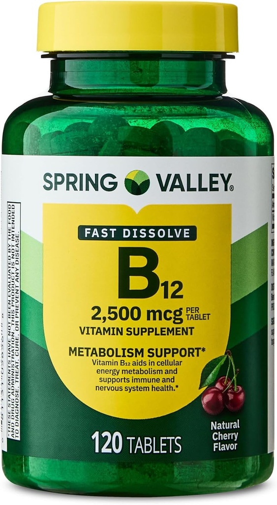 Vitamin B12 Quick- Rozpusťte tablety Dietní dodatek, 2,500 Mcg, Cherry, 120 Počet a přenosné Pill Kontejner (2 položky)