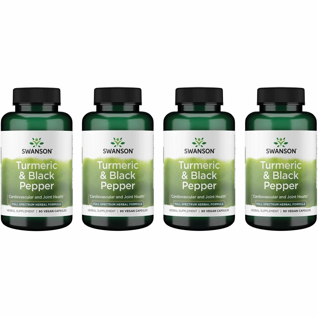 Swanson Premium - Turmeric & Black Pepper - Antioxidant, Digestion & Joint Support - 90 Veg Caps (4 balení)