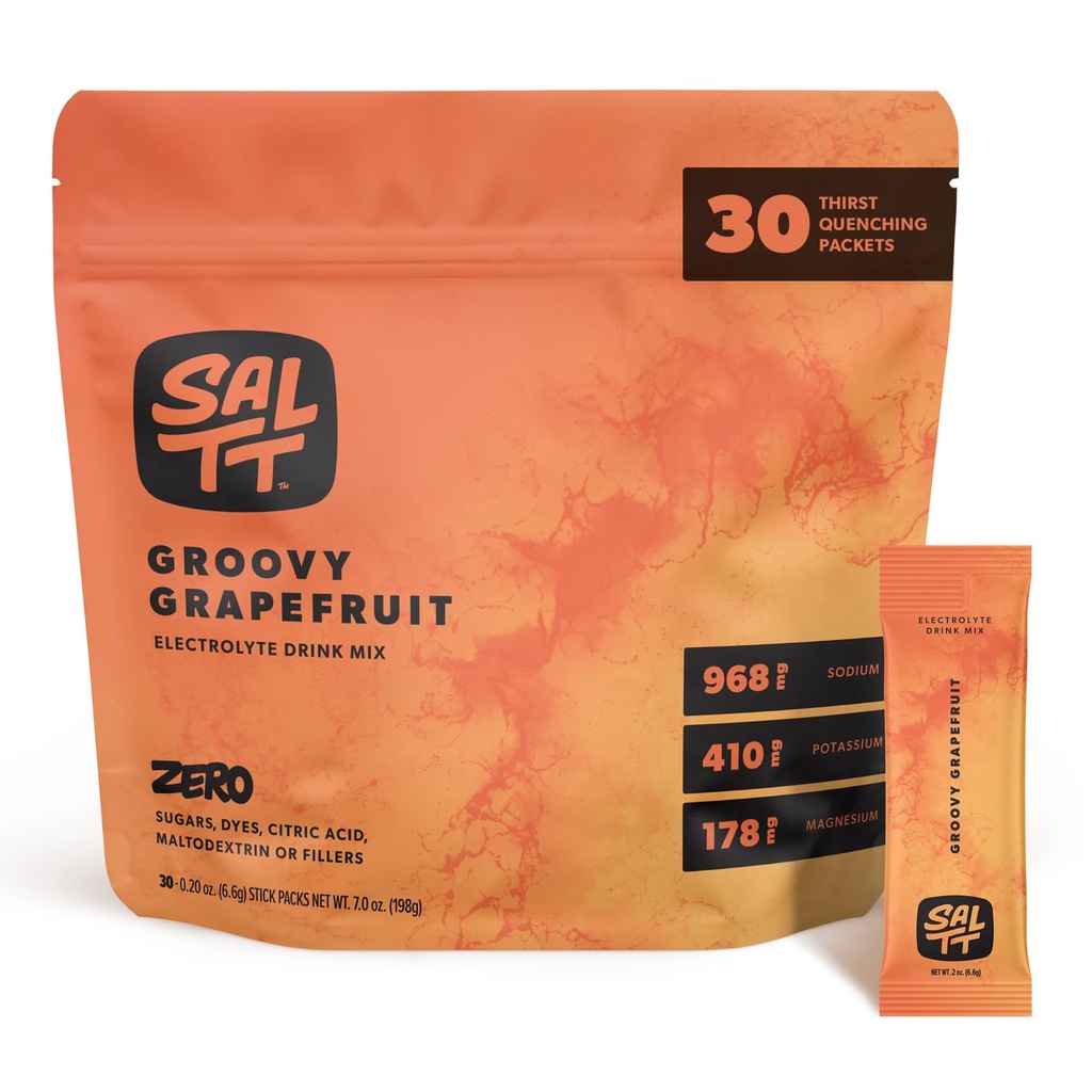 SALTT Electrolytes Powder Ochucený nápoj Mix - Groovy Grapefruity - 30 Hydratační balíčky - hořčík, draslík, sodík, stopové minerály - Nulový cukr a gluten zdarma - Cestování Essentials