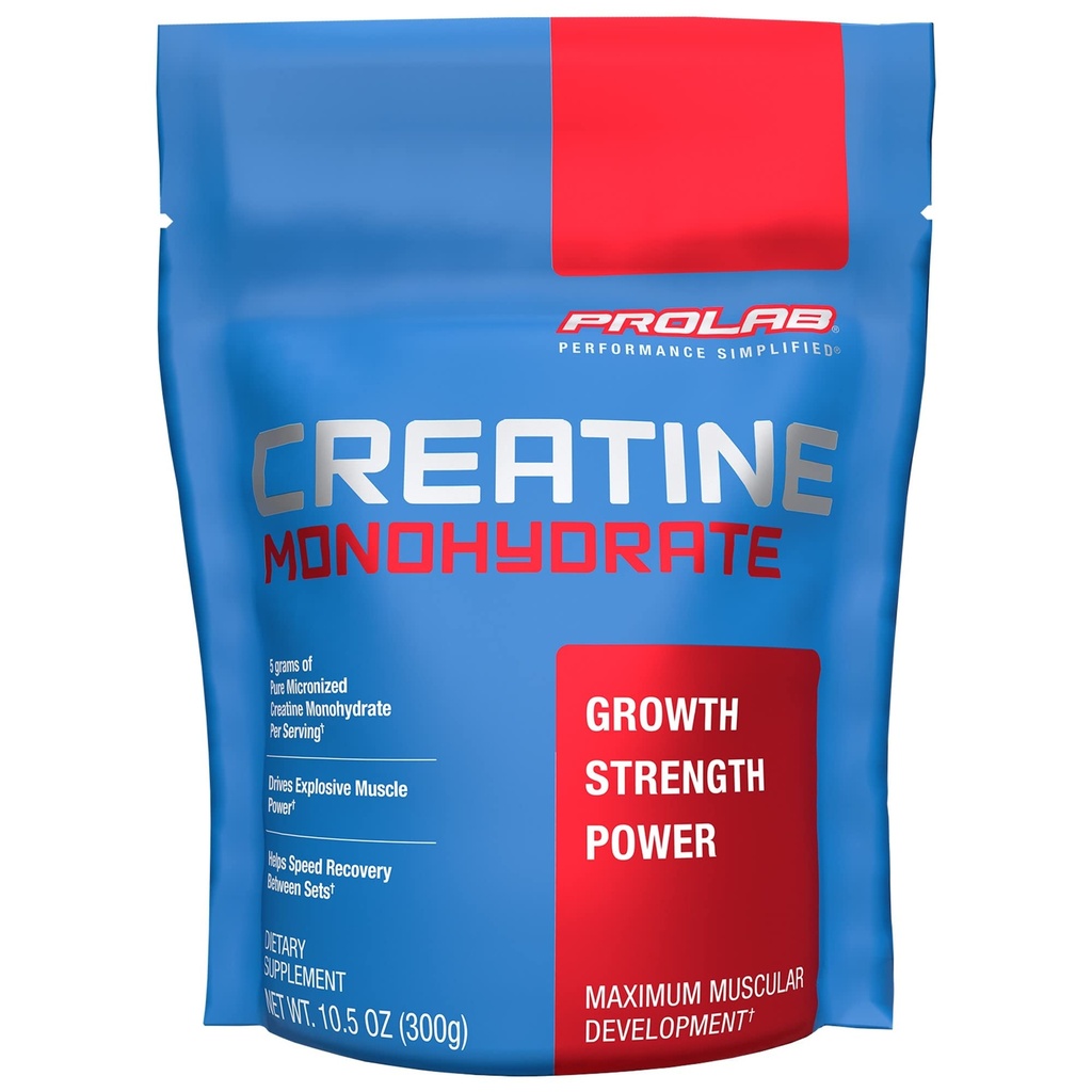 ProLab Nutrition Creatin Monohydrát Mikronizovaný prášek, 5G čisté Creatin pro svalovou sílu, Power & Endurance, Rychlé Absorbování, Neochucené, (300g) (60 Služeb)