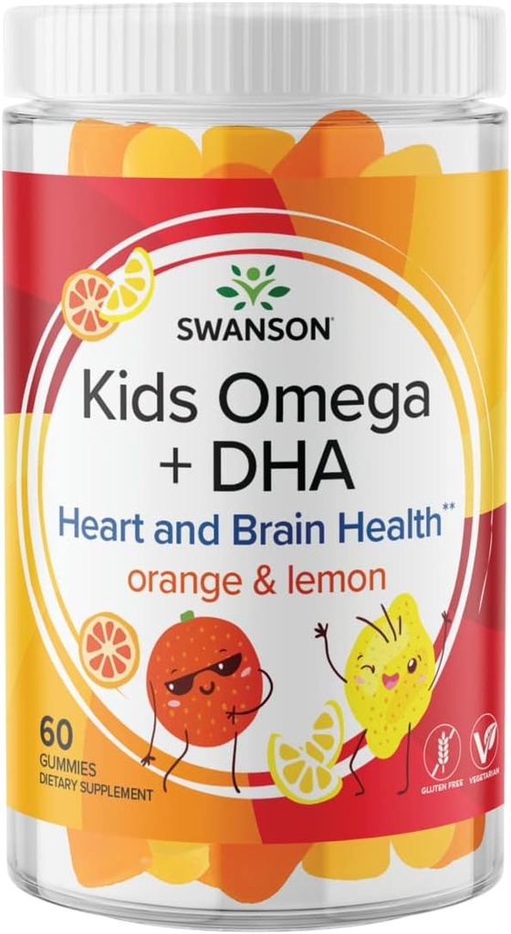Swanson Kids Omega + DHA Gummies - 60 Gummies - Podpora zdraví mozku a srdce pro děti - Přírodní a chutné