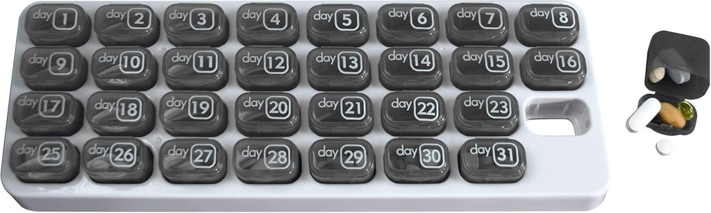 Měsíční Med Organizátor s 31 Denní odstranitelné pilulky pro domácí, práce, cestování, Numbered Pillboxes pro doplňky & Vitamíny (Grey)