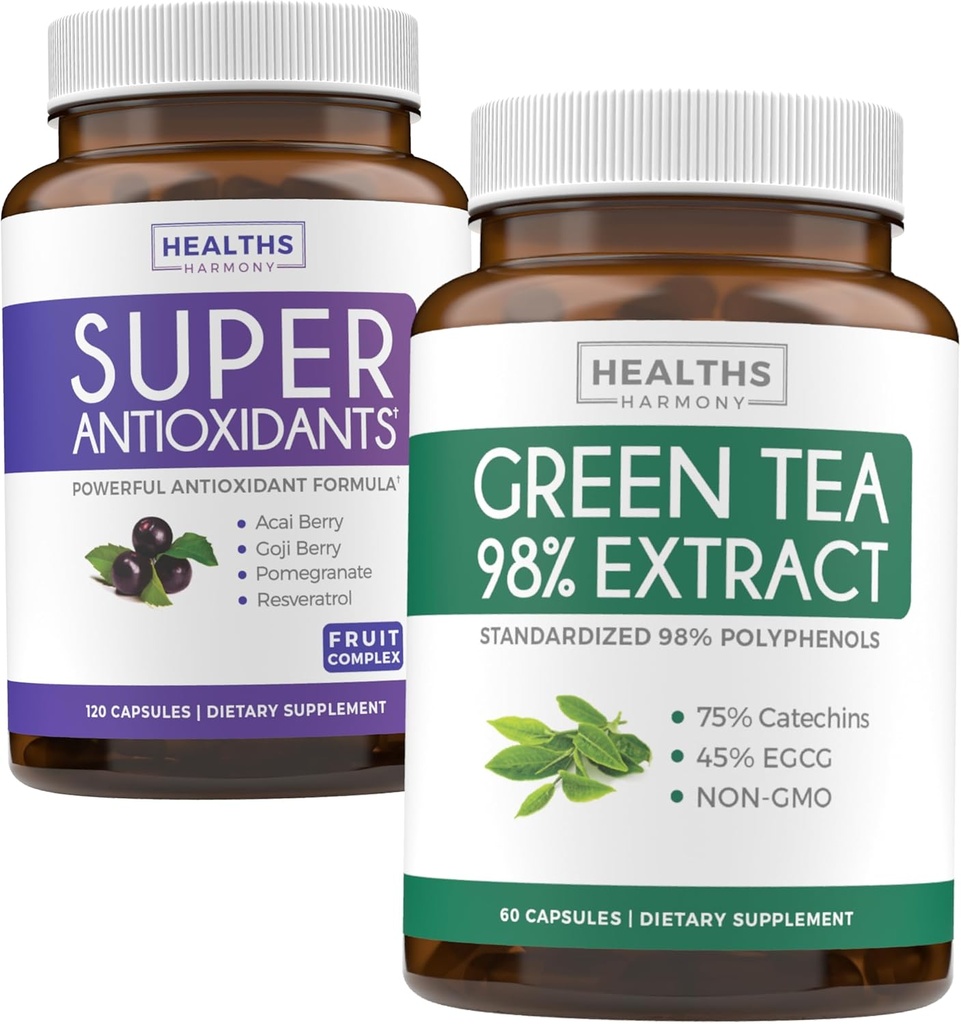 Antioxidanty a Green Tea Extract (1- Month Supply) Antioxidant Green Fusion - Super Antioxidanty - Výkonné Super Food Daily Blend (120 Caps) & Green Tea Extract s EGCG Polyfenol Katechiny (60 Caps)