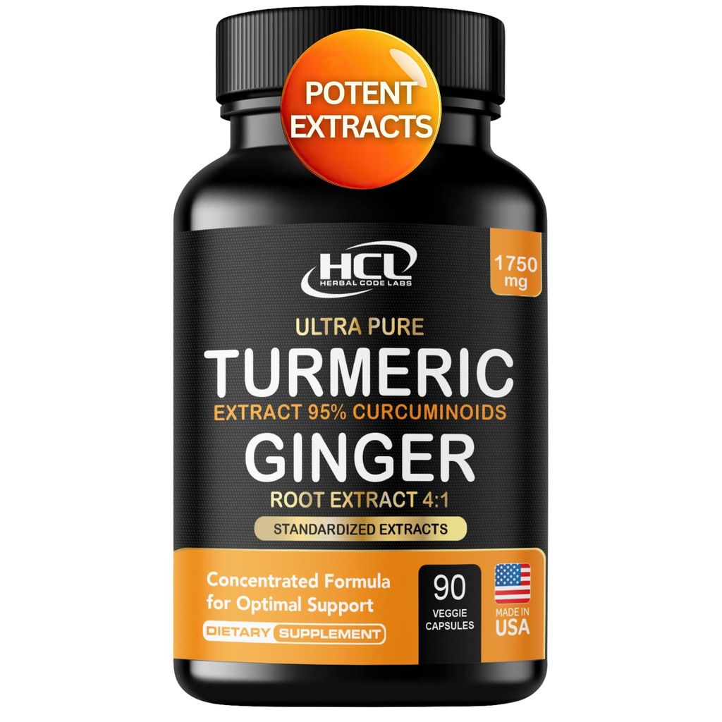 Kurkumin kurkumin se zázvorem - 1750mg high- potency Formule s 95% standardizovanými kurkuminoidy a Ginger extraktem - Black Pepper pro zvětšenou absorpci - 60 Veganských kapslí