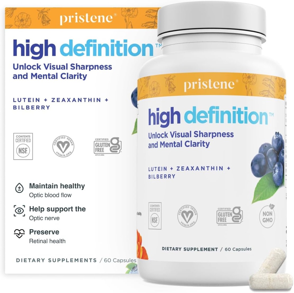 High Definition Brain + oční vitaminy pro paměť, Focus & Concentration, Lutein & Zeaxanthin (25mg / 5mg) k ochraně očí před Blue Light & Screens, Bilberry dodatek pro oči na podporu BDNF