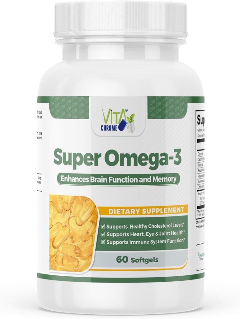 Super Omega-3 Fish Oil, Podporuje Heart Health, 1000 Mg, 300 Mg Omega-3, Rychlé uvolnění Softgels, Made in USA, 60 Softgels