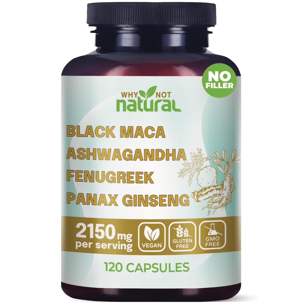 Proč ne přírodní 4-in-1 Organic Black Maca Root, Ashwagandha, Fenugreek, Panax Ginseng Kapsle, Dodatek pro muže a ženy