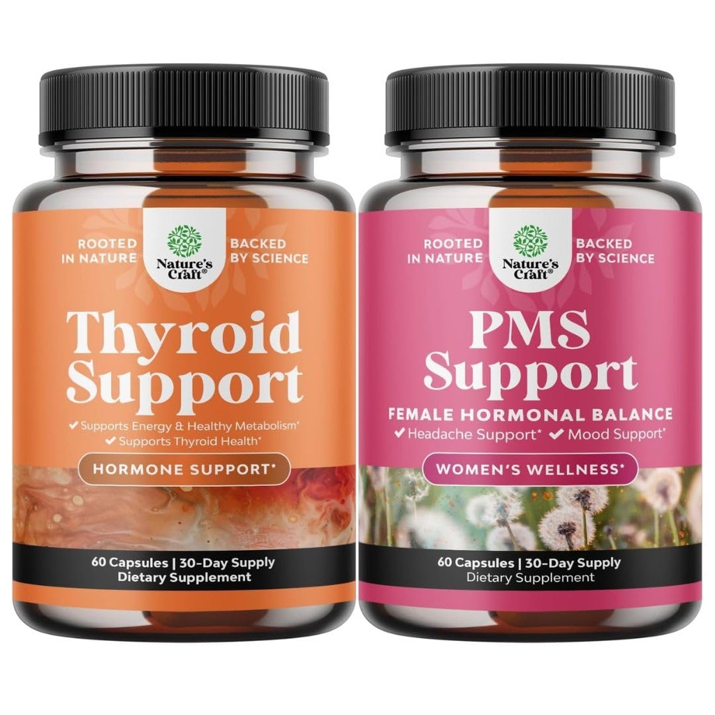Balení komplexu podpory bylin štítné žlázy a bylinné PMS Supplement pro ženy - Mood Enhancer Energy Supplement pro zdraví štítné žlázy - Ženský komplex rovnováhy s PMS vitaminy pro ženy
