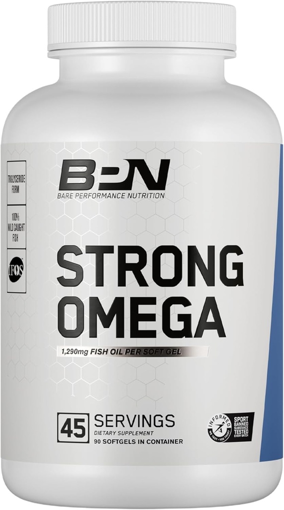 BARE VÝKONNOST VÝPOČET, BPN Silný Omega Fish Oil Soft Gel, 1290mg Fish Oil per Capsule, Wild Caught Fish, Udržitelně sourced, IFOS Certified
