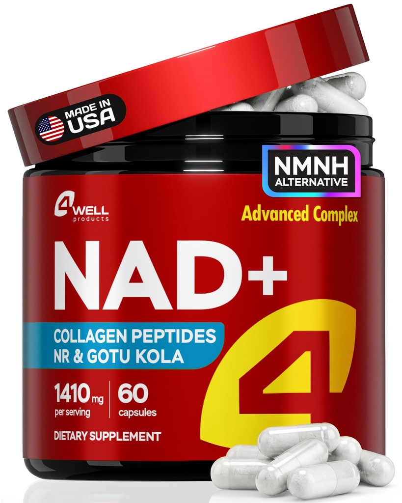 NAD Plus doplněk 1400mg - NMNH doplněk Alternativní Podporuje zdravé stárnutí komplex s nikotinamid Riboside & Gotu Kola, kolagen - silný NAD + Vzorec pro energii, pleť a kognitivní, 60 Caps