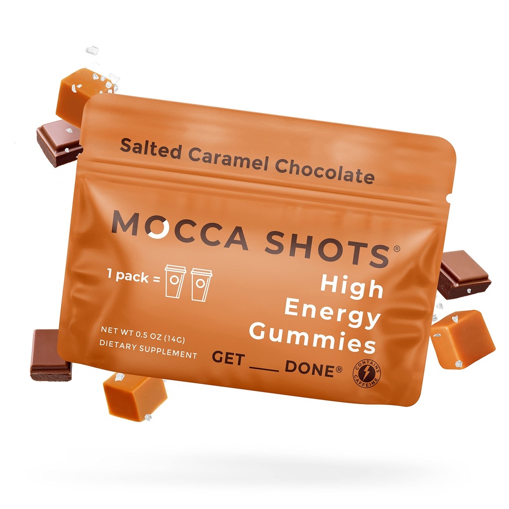 SGC Nejvyšší koncentrace 100 mg kofeinu na Gummy, 2 Gummies per Pack, 12- Pack Mocca Pants slaný karamel Plant- based nootropic Instant Energy s Ginkgo biloba, Theobromine.