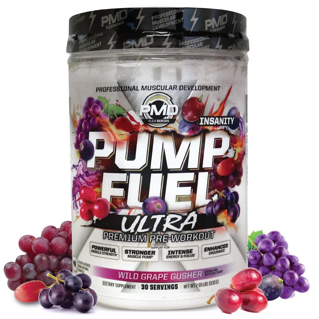 PMD sportovní čerpadlo Palivo Ultra šílenství - Premium Pre Workout Powder & Muscle Pump, Větší zaměření, Vytrvalost & Recovery, Premium Creatin, Arginine & Beta Alanin - Wild Grape Gusher (30 Služeb)
