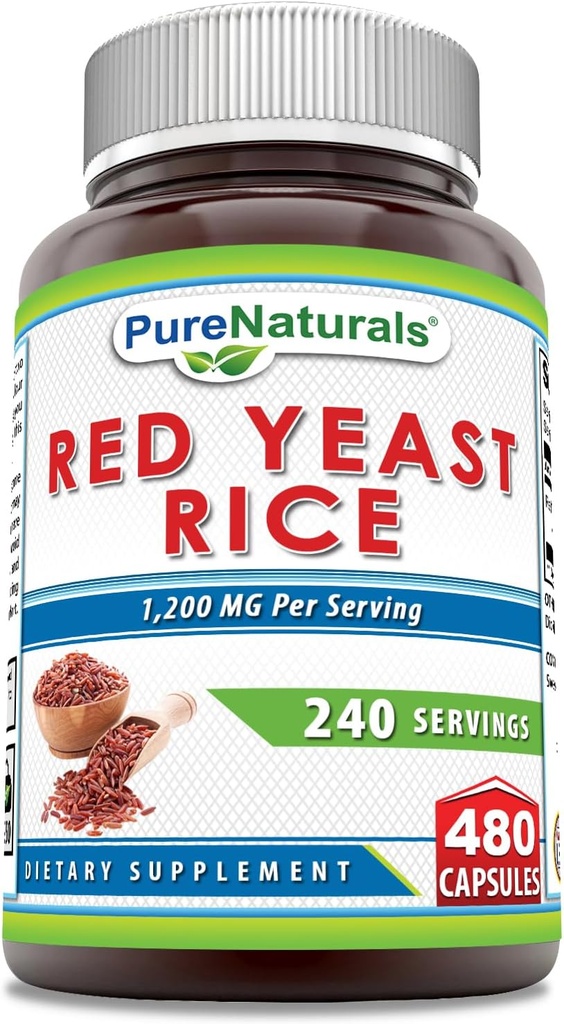 Pure Naturals Red Yeast Rice 1200 Mg per Serving, Kapsle dodatek 124; Non-GMO CLANE124; Gluten Free CLANE124; Made in USA (480 Count)