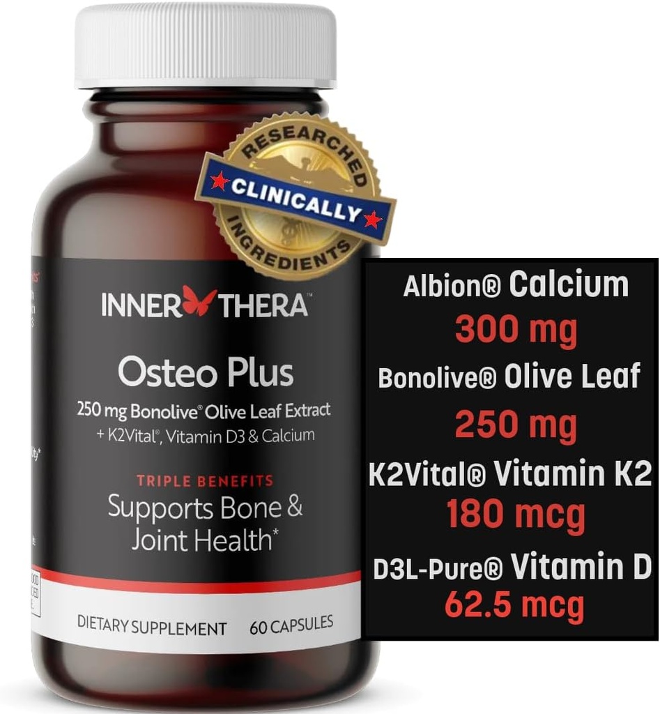 Osteo Plus 4-in-1 Komplexní dodatek - vápník s vitamínem D3, K2 a bonolie - Podporuje zdravé stárnutí - gluten- Free, Non- GMO, Vegan (60 Počet)