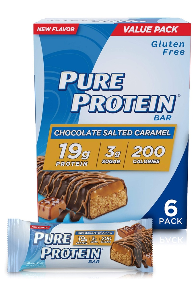 Čisté proteinové bary, Vysoký protein, Nutritional Snacks na podporu energie, Nízký cukr, gluten zdarma, čokoláda slazený karamel, 1.76oz, 4 balení