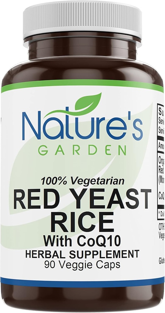 NATURE 'S GARDEN ESSENTIALS Red Yeast Rice Organic with CoQ10-90 Veggie Caps with 600mg Organic Red Rice Yeast Plus Co Q 10 - Natures Support for Cholesterol