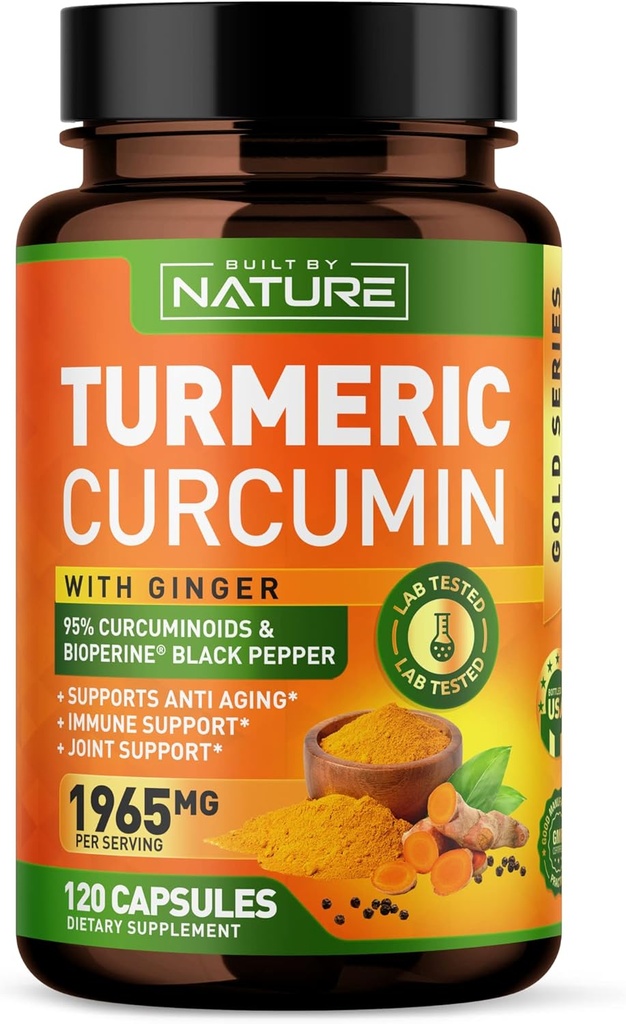 Kurkumin 1965mg s Ginger & BioPerine Black Pepper Extract - vysoká absorpce 95% Kurkuminoidy pro společnou a antioxidační podporu - Non- GMO, gluten- Free, Vegan - 120 Bylinné doplňky Kapsle
