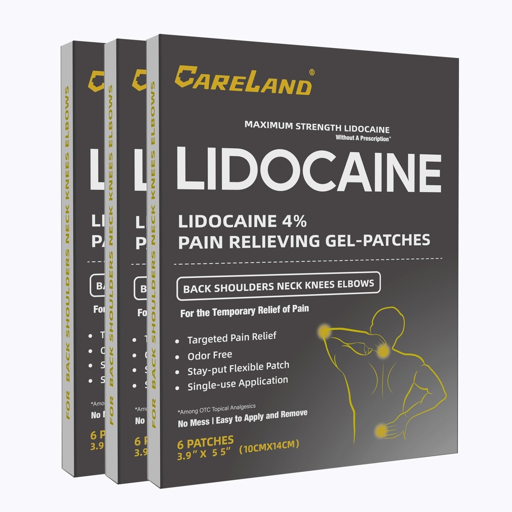 CARELAND Lidokain Gel Patch, 18 Počítání Maximální síla bolest Záplaty pro svalovou úlevu v krku Knee záda a ramena Nevoňavé Numbing Patch pro mýdlové nervy, Sponky