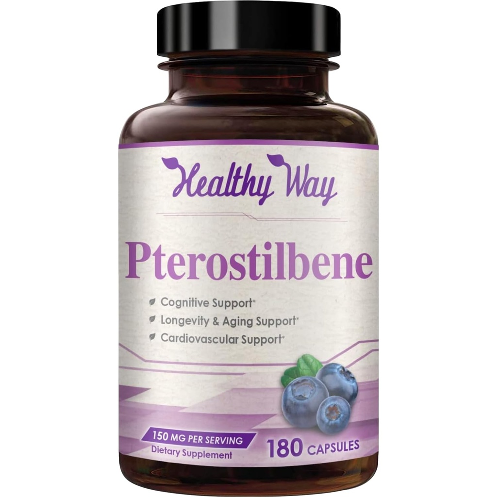 150mg Doplněk Pterostilbene - Jednou denně Antioxidant dodatek pro zdravé stárnutí imunitní srdeční kůže a mozková podpora - Přirozeně odvozené Non- GMO & Made in the USA (180 Služeb)