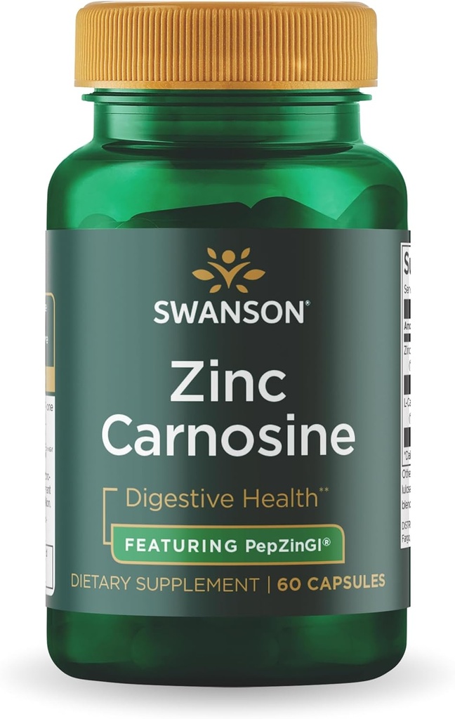 Swanson Ultra zink Carnosinus (PepZinGI) - 60 Kapsle - Přírodní doplněk pro zdraví žaludku, stravitelná podpora, a Žaludeční mikrobiální bilance