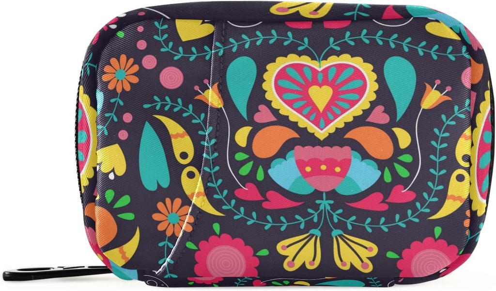 Travel Pill Organizátor Týdenní malý roztomilý Pill Box 7 Day Pill Pouzdro Vitamin Holder Pilulka Pořadatel (Black Floral Heart)