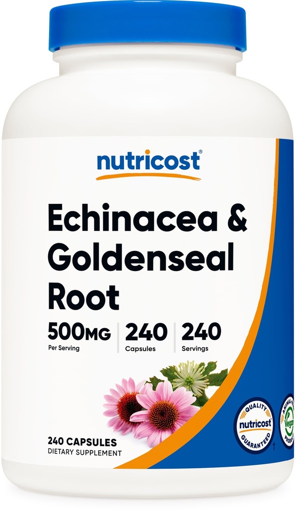 Nutricost Echinacea & Goldenseal Root, 500mg, 240 Kapsle - Vegetariánské Caps, non GMO, gluten zdarma