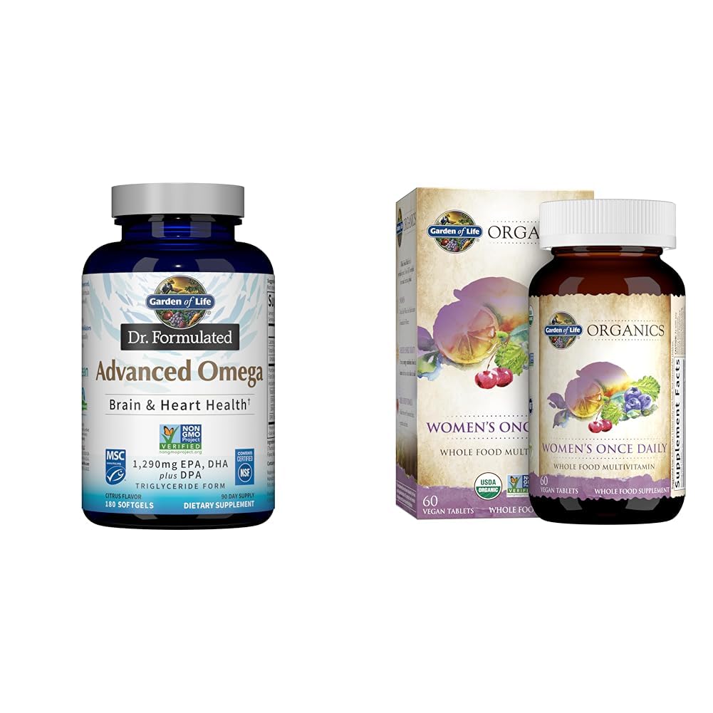 Zahrada života Omega33 Fish Oil 1,290mg EPA + DHA + DPA 180 Softgels & Once Daily Organic All Food Multivitamin pro ženy 60 Tablet