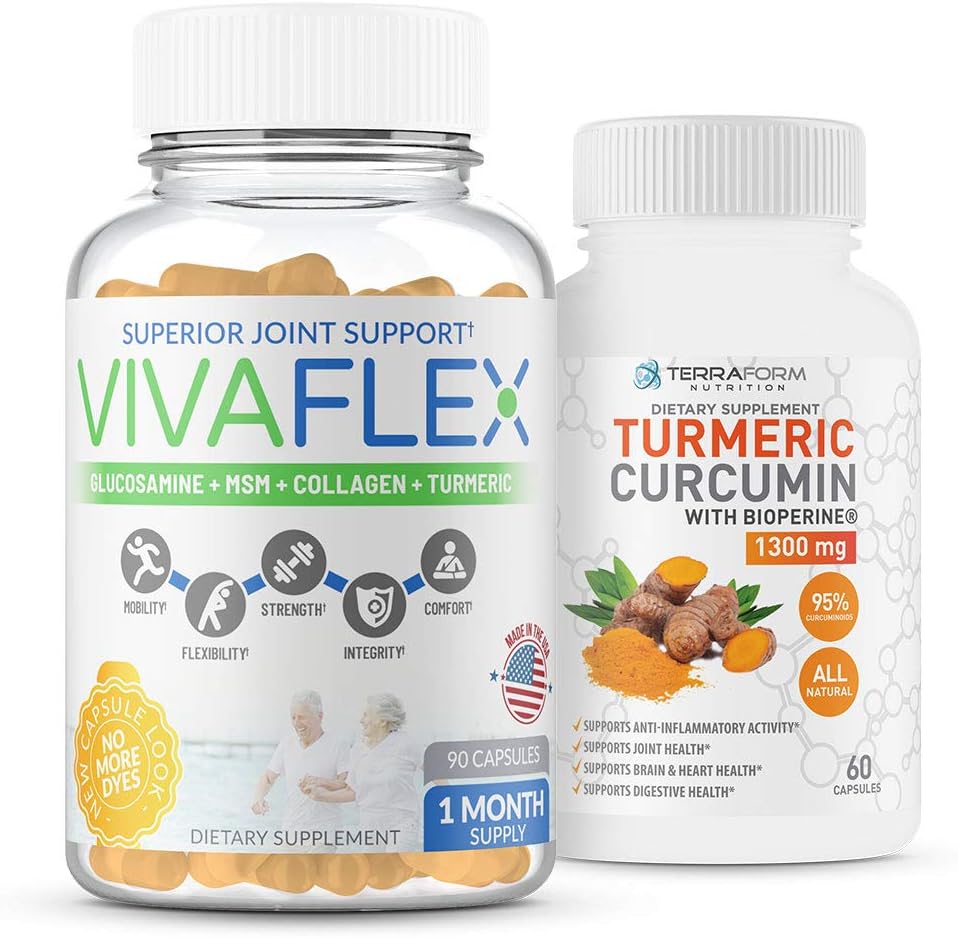 Terraform Nutrition Joint Relief Combo Pack - Vivaflex Plus Kurkumin kurkumin - Nejlepší společné doplňky, které pomohou zmírnit společné nepohodlí a podporovat mobilitu - 1 měsíc dodávky