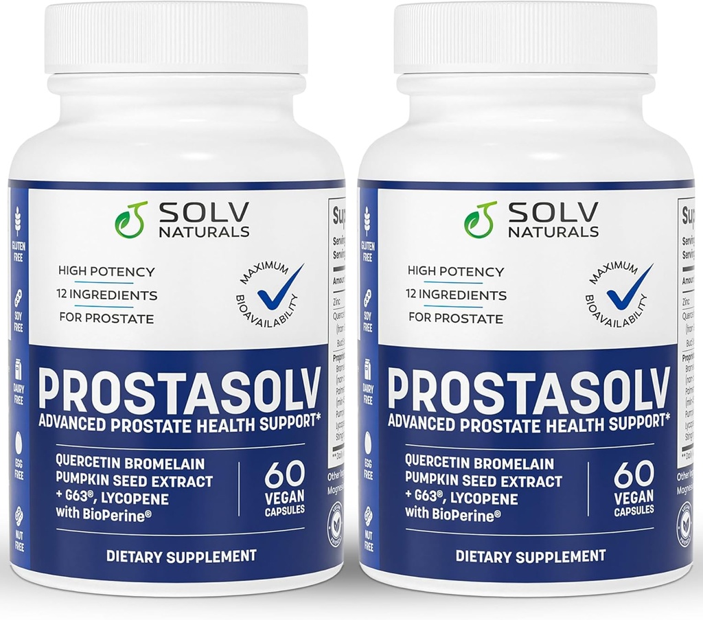 PROSTASOLV Advanced Prostatitis PHAR124; CPPS dodatek, Veganské kapsle, Quercetin Bromelain, Dýňová semena Extrakt, Lycopen, BioPerine pro zdraví pánve (2)
