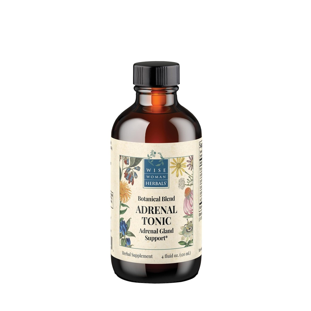 Wise Woman Herbals Adrenal Tonic Liquid Extract, Herbal Adaptogen Směs s Eleuthero, Ashwagandha & Licence, Podporuje zdravé funkce nadledvin, Energie, Stamina, Stress & Focus, Non- GMO, 4 Fl Oz