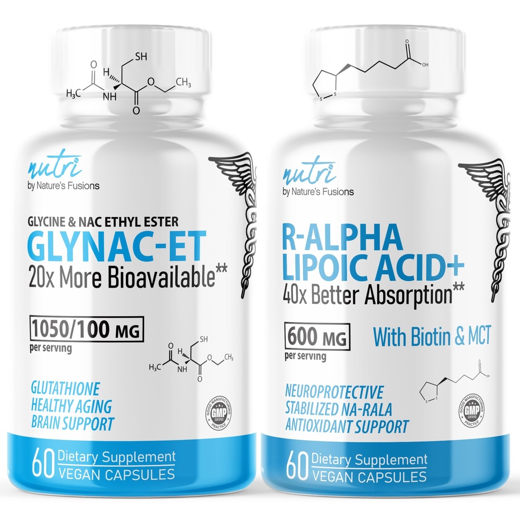 Příroda 's Fusies GlyNAC- ET (60 tobolek) - R Alpha Lipoic Acid 600mg (60 tobolek) - Anti Aging Bundle