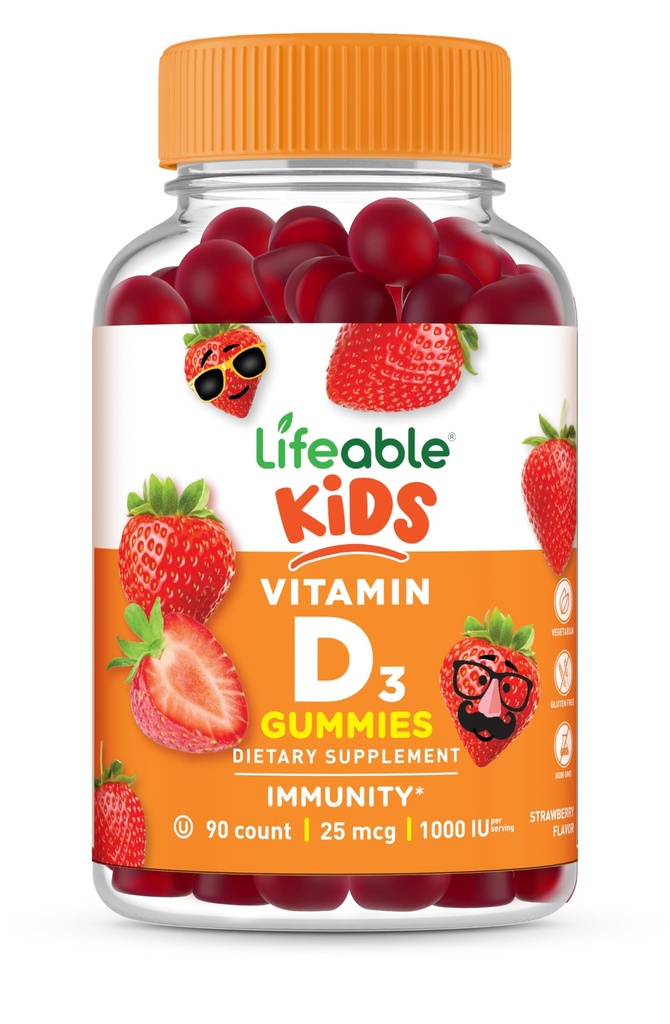 Živé děti Vitamin D Gummies PHAR124; Vitamin D3 1000iu PHAR124; Velký Ochutnávající vitamin D3 Gummies PHAR124; D3 vitamin pro silné zdravé kosti a imunitní podporu GAM124; Vitamin D pro děti, chlapci, dívky Gummies 124; 90 Gummies