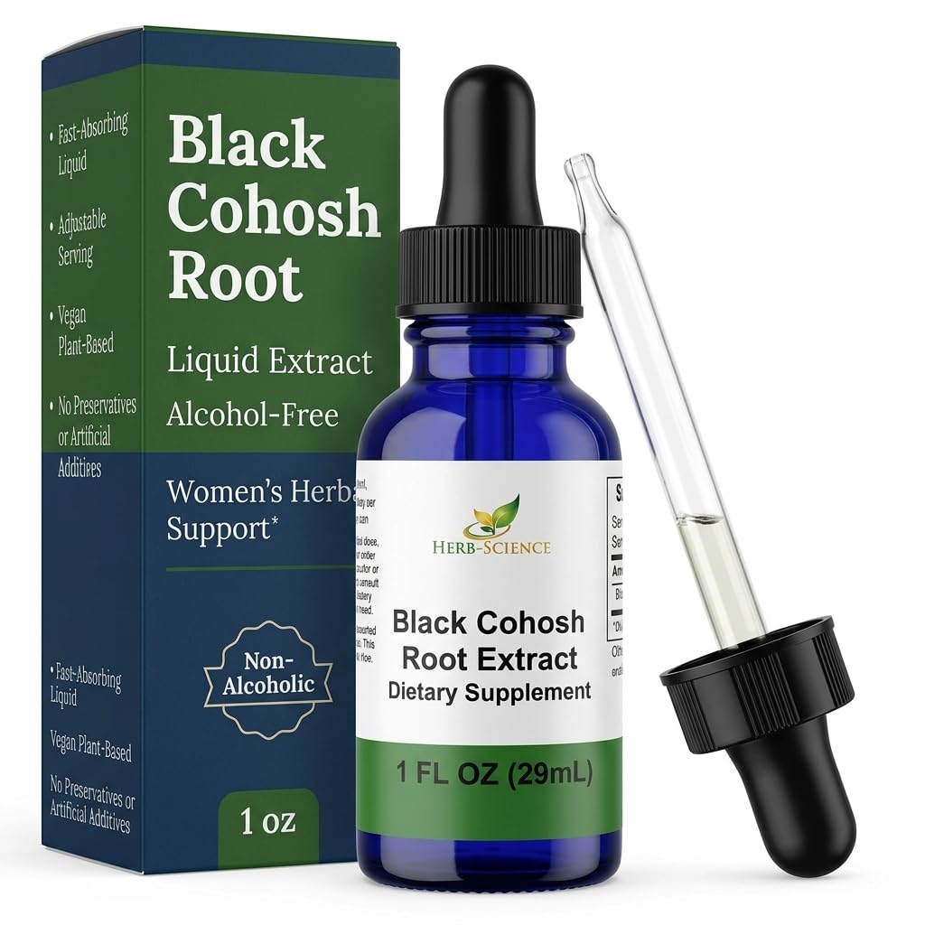 Black Cohosh Root - podporuje Menstrual Relief, Menopauza Relief, Zdravý krevní tlak, Cirkulace - Alkoholicko-Volný tekutý extrakt, 1 oz - Herb-Science
