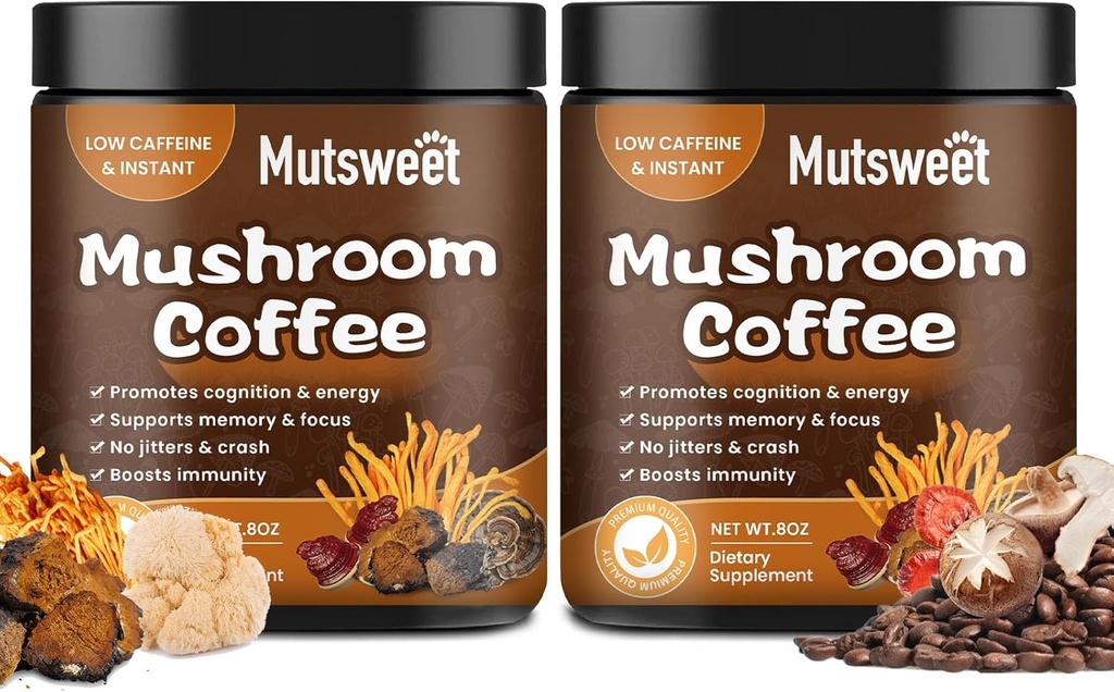 (2 Pack) Houbová káva pro Smoothies / Latte, Houbový prášek směs (57 Služeb) s Lions Mane, Reishi, Cordyceps, Turecko Tail, Chaga - Houbový dodatek pro energii, Focus, Immune- 8 oz