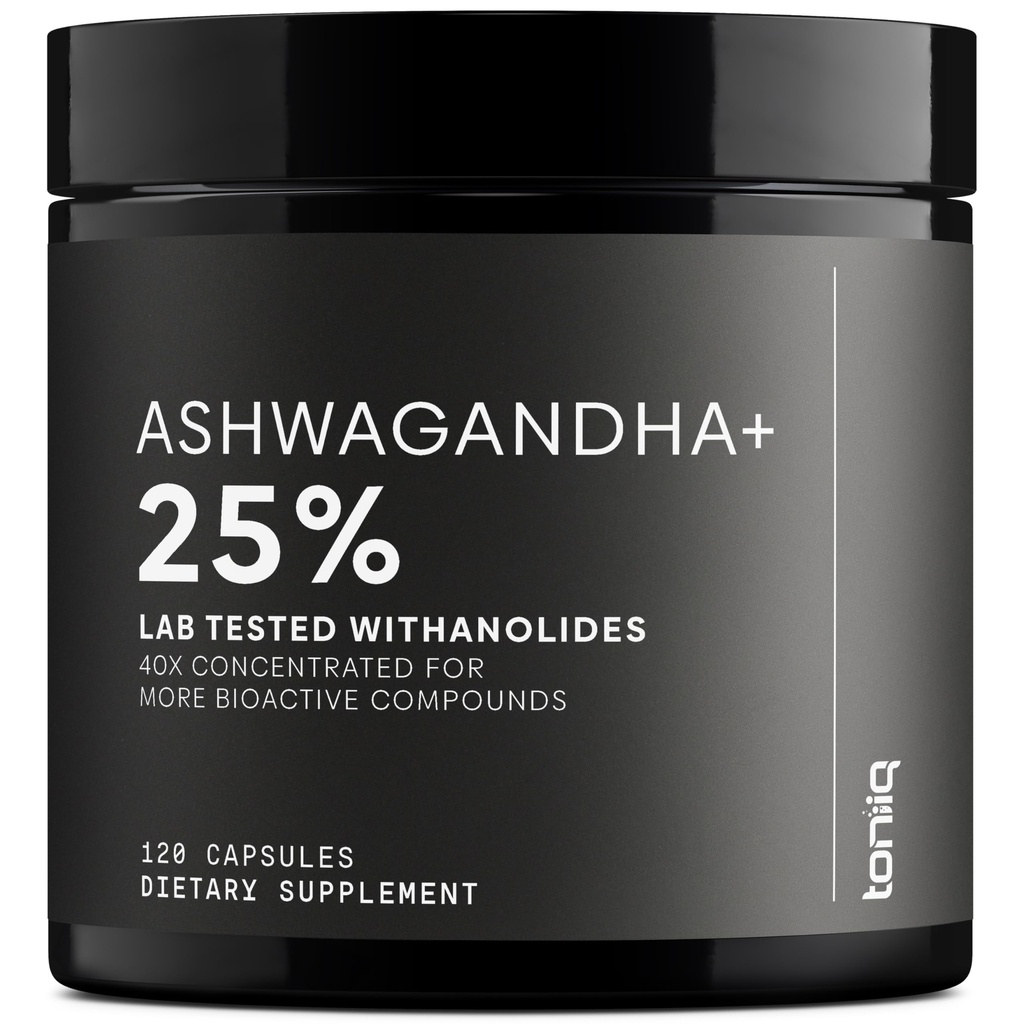 Toniiq Ashwagandha - 40: 1 Koncentrovaný extrakt - 25% Witanolides - Wild Harvested in India - Vysoce biologicky dostupný s Black Pepper - Third- Party Tested - 120 Kapsle - 1,300mg na podání